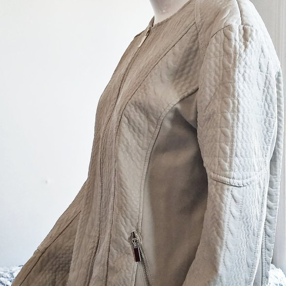 NY&C Taupe Knit Lined Textured Faux Leather Jacket - Picture 11 of 16